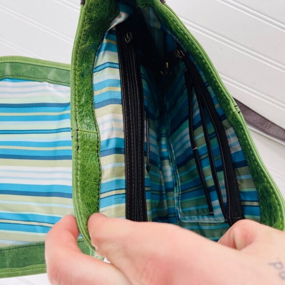 Kate Landry Kelly Green & Brown Leather Shoulder Bag Crossbody - Picture 2 of 5